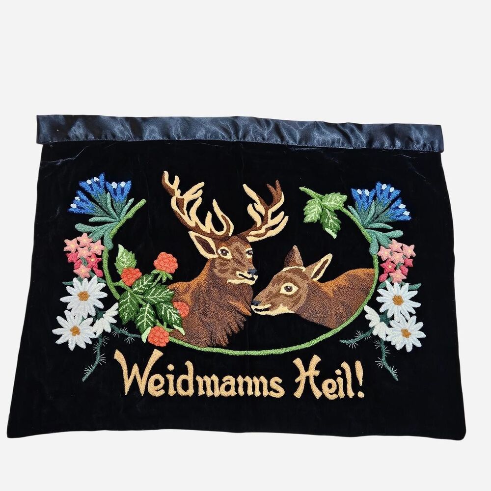 vintage cottagecore whimsical deer Weidmanns Heil! German embroidered tapestry